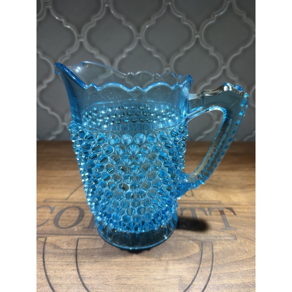 EAPG blue hobnail water pitcher produced by Doyle & Company 1880s